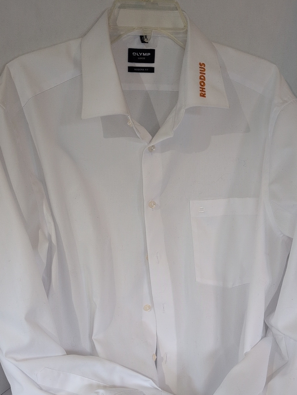 Olymp Luxor Fit White Men's Dress Shirt with Rhodius Accent On Collar- 46/18 XL